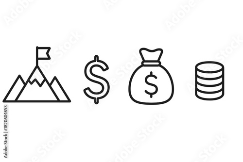 Business success and financial achievement concepts including money, goals, and wealth accumulation