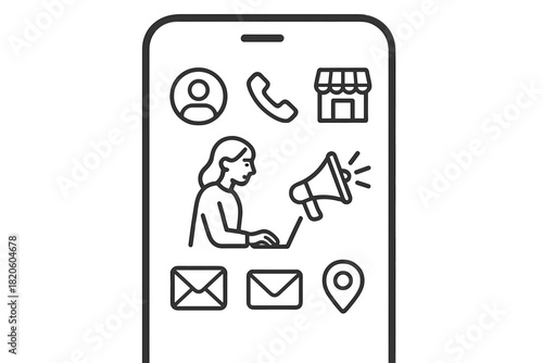 Mobile marketing and business communication icons on smartphone screen interface