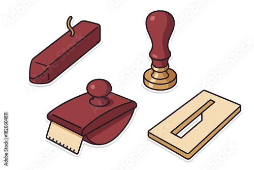 Traditional correspondence tools including sealing wax stamp, wax stick, and ink blotter