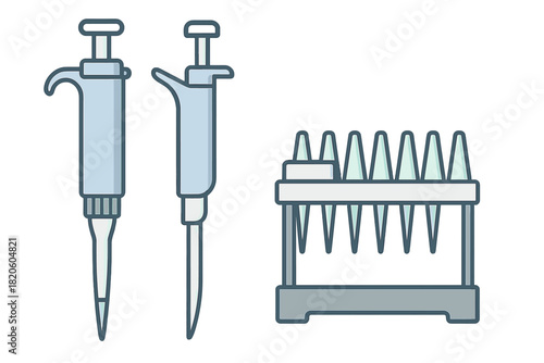 Two micropipettes and a rack of disposable tips used in a scientific laboratory