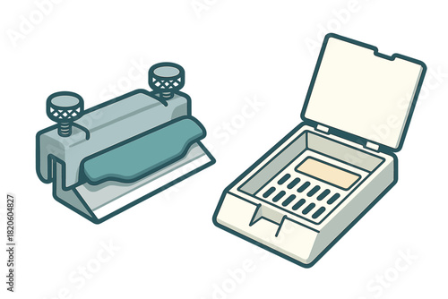 Essential tools for analog photography: film strip cutter and portable slide viewer device