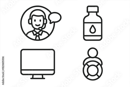 Essential symbols for customer service, medical assistance, technology, and emergency support