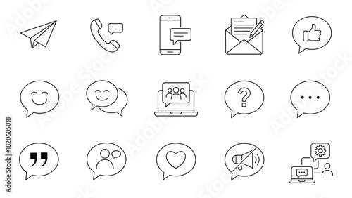 Communication Line Icons Set for Messaging and Support