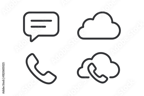 Essential line icons for modern communication, contact support, and cloud technology services