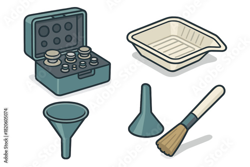 Scientific measurement tools and lab accessories collection in isometric view