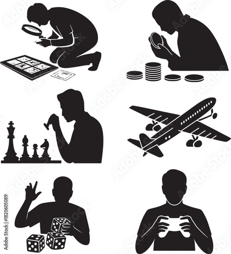 Man examines stamp under magnifying glass hobby collecting stamps hobbyist collector