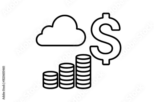 Financial growth in cloud computing represented by dollar sign and increasing stacks of coins
