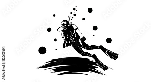 Scuba diving vector illustration underwater diving adventure sport