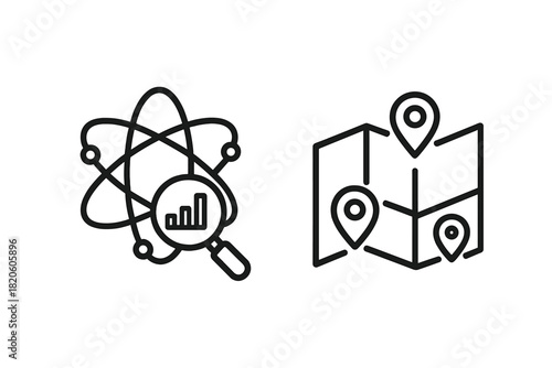 Scientific research data analysis and location tracking map pin elements