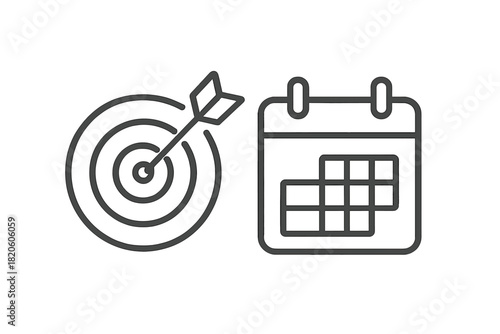 Successful target achievement and scheduled planning line icons for business strategy