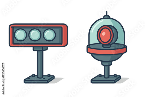 Stylized signal lights set featuring horizontal indicator array and dome-shaped warning beacon