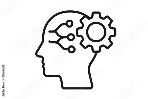 Human head profile and mechanical gear symbolizing artificial intelligence and cognitive processing