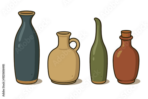 Collection of four different antique style ceramic and glass bottles and jugs
