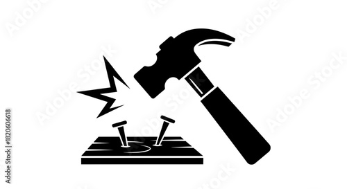 Hammering nails into wood diy carpentry construction icon vector