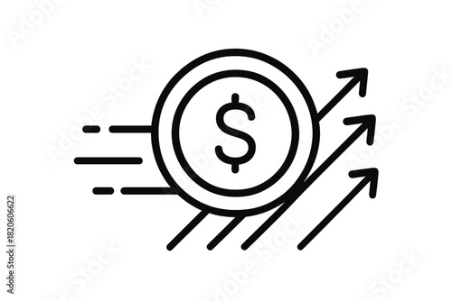 Dynamic dollar coin moving quickly upward symbolizing business profit and market growth