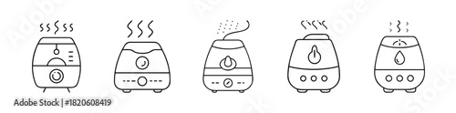 Modern air humidifier and aroma diffuser appliance outline icons