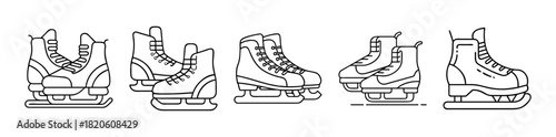 Winter ice skate line art icon collection for sports and recreation