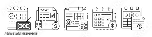 Financial management, budget planning, and payment schedule icons