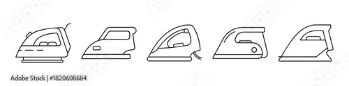Clothes irons outline icons set. household appliance collection.