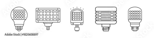 Led light bulb icons set. energy saving modern lamp vector collection