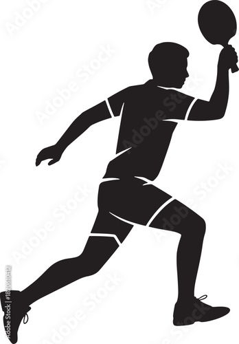 Silhouette illustration of male table tennis player ready to hit ball during match