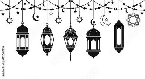 Ramadan kareem lanterns and decorations vector graphic design