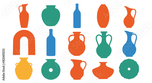Colorful vases and bottles vector art design graphic elements