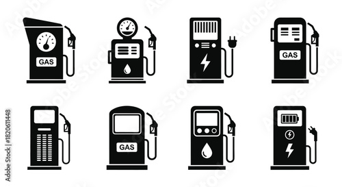 Gas station and electric vehicle charging station vector icons