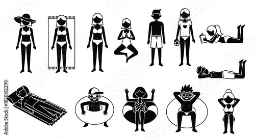 Beach vacation summer holiday people silhouettes vector graphics