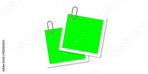 Green Screen Polaroid Photo Frames Mockup with Paper Clip and Shadow for Easy Keying