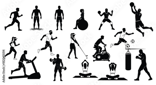 Fitness workout training exercise silhouette vector illustration