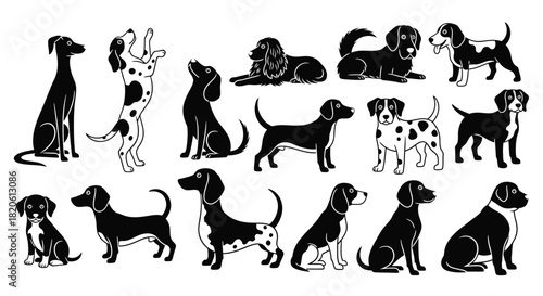 Collection of cute dog breeds vector illustration silhouette