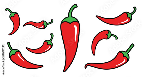 Red chili peppers illustration spicy food vector background art
