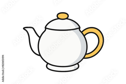 Traditional round tea kettle with spout and handle for brewing hot beverages