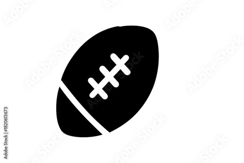 Minimalist black and white icon depicting an American football with lacing detail on a clean background
