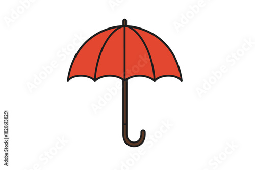 Simple red umbrella for rain protection and weather forecasts, isolated object on white background