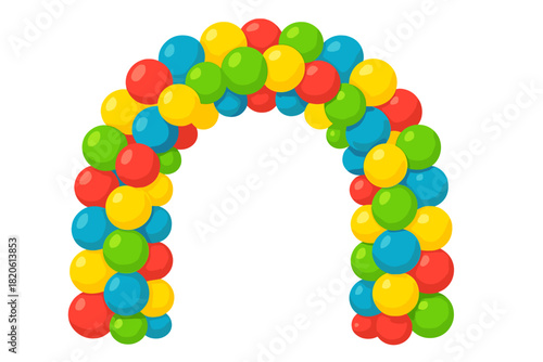 Brightly colored party balloons arranged in a festive arch shape for celebration events