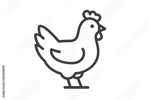 Simple outline drawing of a farm chicken standing sideways on a white background