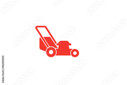 Red push lawn mower equipment used for residential grass cutting and yard maintenance