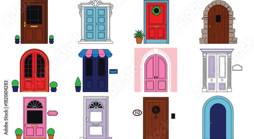 Colorful doors illustration front door designs exterior architecture