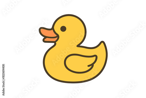 Adorable yellow rubber duck toy with thick brown outline, perfect for bath time fun and children's play