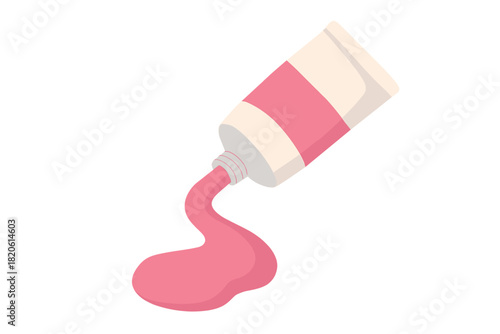 Pink paint or cosmetic cream squeezing out of a tube onto a white background