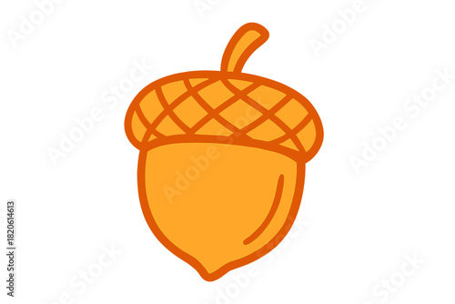 Stylized orange acorn nut with textured cap and small stem isolated on white