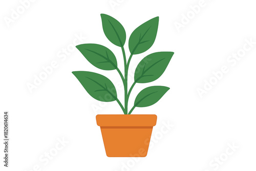 Stylized graphic representation of a small potted houseplant with lush green foliage growing in a terracotta pot