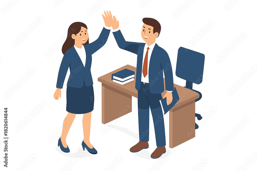 Obraz premium Professional colleagues celebrating achievement and collaboration with a high five