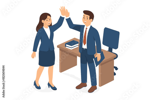 Professional colleagues celebrating achievement and collaboration with a high five