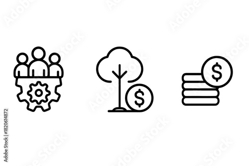 Core business concepts including teamwork, sustainable investment, and financial savings