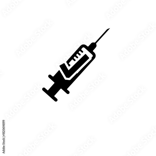 Monochrome icon featuring a syringe with a large check mark or "OK" sign, symbolizing successful vaccination campaigns and assured health protection
