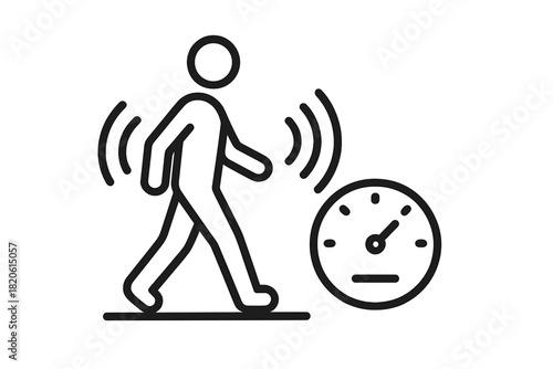 Security system motion sensor detection of a walking person next to a speed gauge