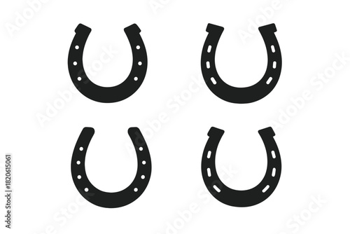 Four different styles of lucky horseshoe symbols for good fortune and traditional western themes